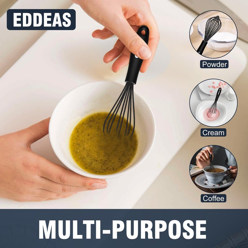 Eddeas Mini Silicone Whisk, Small Silicone Whisk 7+9in, BPA free Non Scratch Coated Protect your Ceramic Pots and Pan.Perfect for Whisking, Beating, Mixing.Black - Image 5