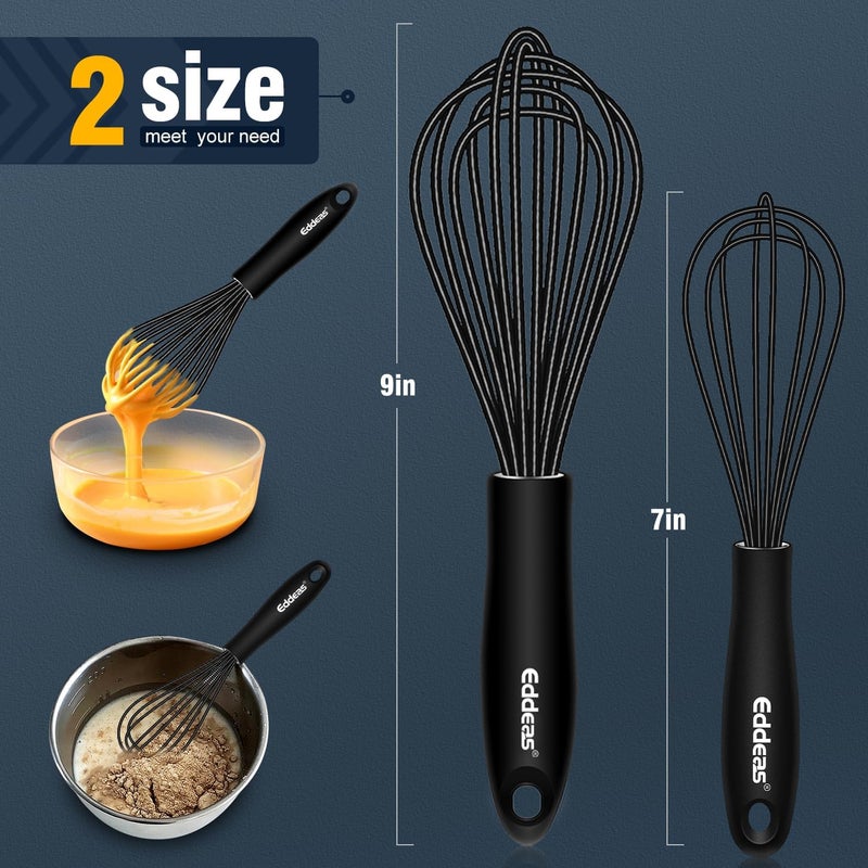 Eddeas Mini Silicone Whisk, Small Silicone Whisk 7+9in, BPA free Non Scratch Coated Protect your Ceramic Pots and Pan.Perfect for Whisking, Beating, Mixing.Black - Image 3