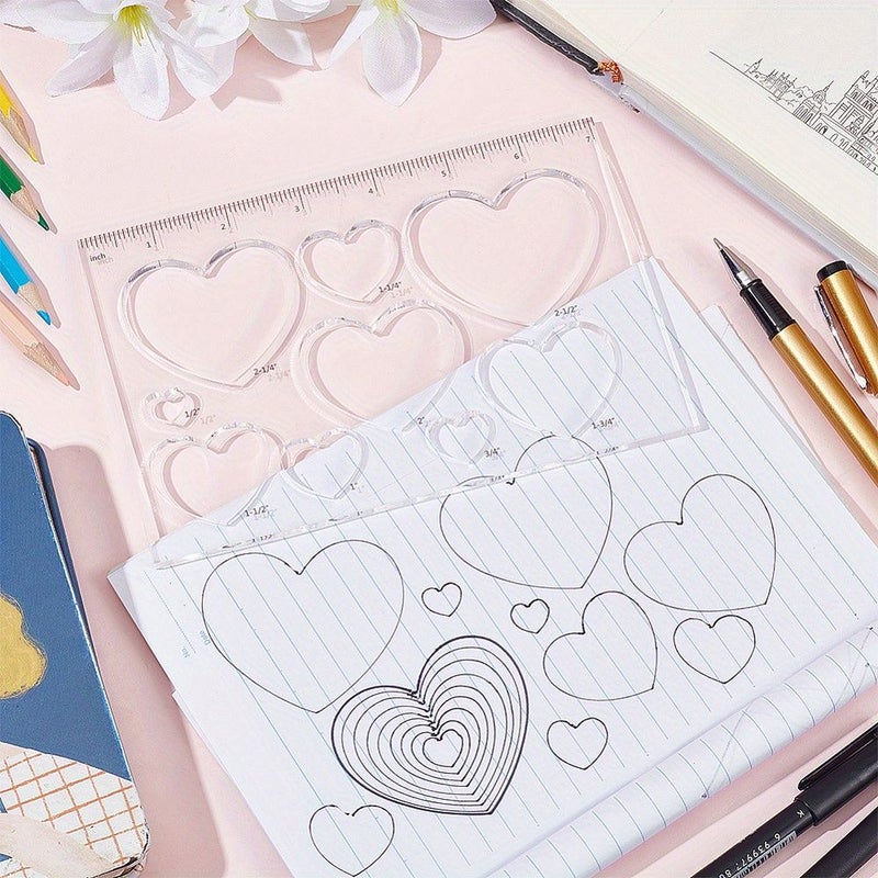 Multi Functional Acrylic Drawing Scale Painting Template 1 Piece Heart Shaped Durable Art Stencil for Craft Projects - Image 1