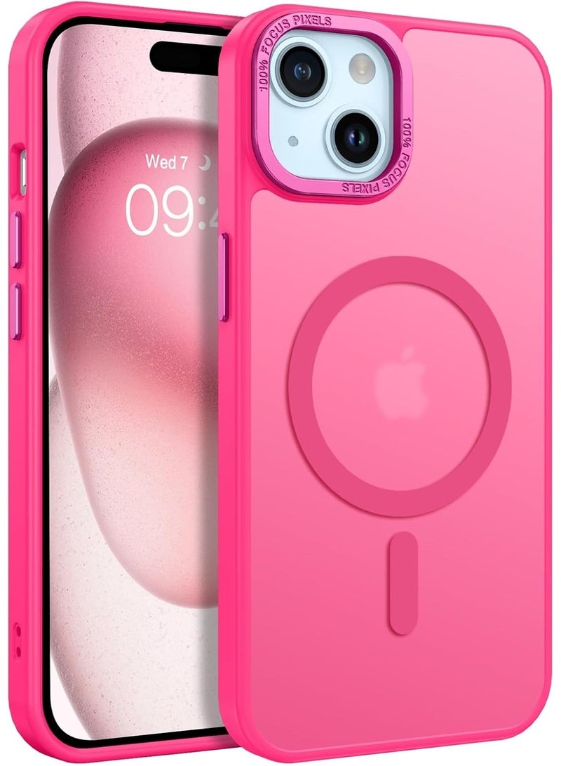 Magnetic Case for iPhone 14 Plus/15 Plus 6.7 Inch Case Translucent Matte Phone Case Slim Thin Shockproof Anti-Yellow Women Men Girls Boys Protective Cover (Hot Pink) - Image 1