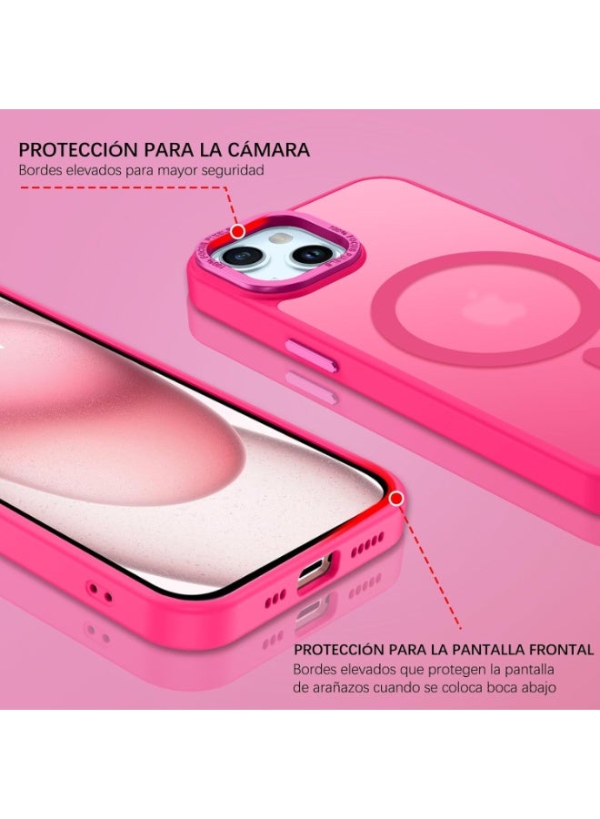 Magnetic Case for iPhone 14 Plus/15 Plus 6.7 Inch Case Translucent Matte Phone Case Slim Thin Shockproof Anti-Yellow Women Men Girls Boys Protective Cover (Hot Pink) - Image 5