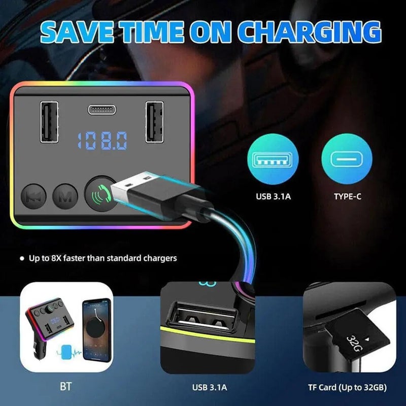 LDNIO MP3 Player Car Bluetooth 5.0 FM Transmitter PD Type-C Dual USB 3.1A Fast Charger Colorful Ambient Light Manual - Image 4