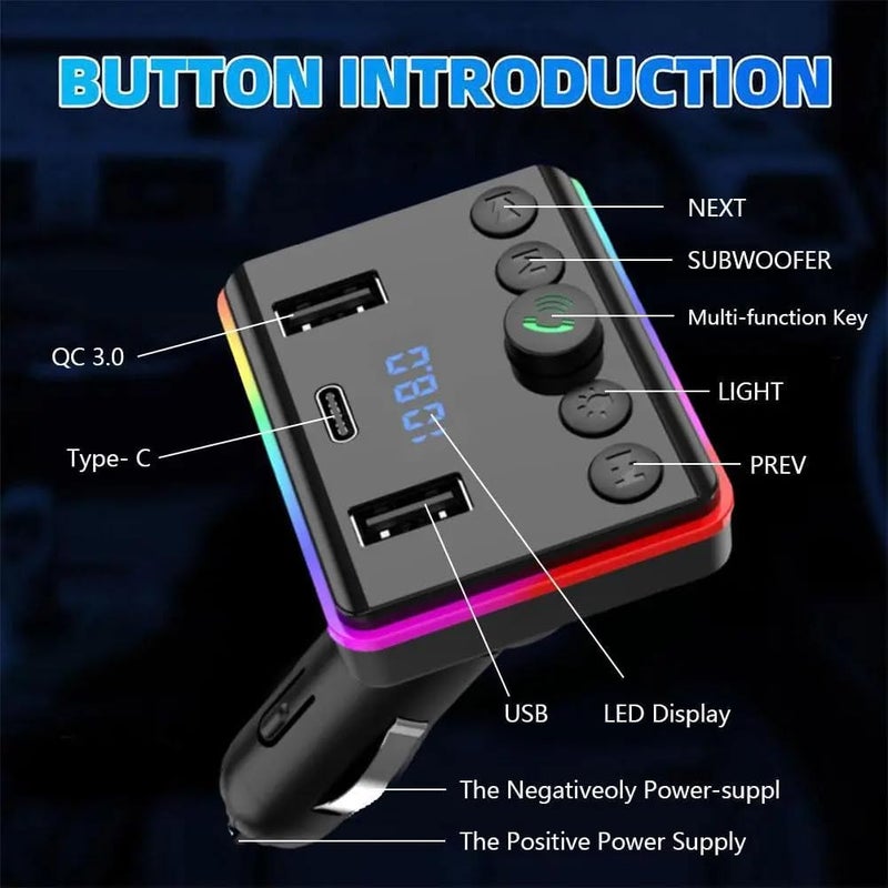 LDNIO MP3 Player Car Bluetooth 5.0 FM Transmitter PD Type-C Dual USB 3.1A Fast Charger Colorful Ambient Light Manual - Image 3