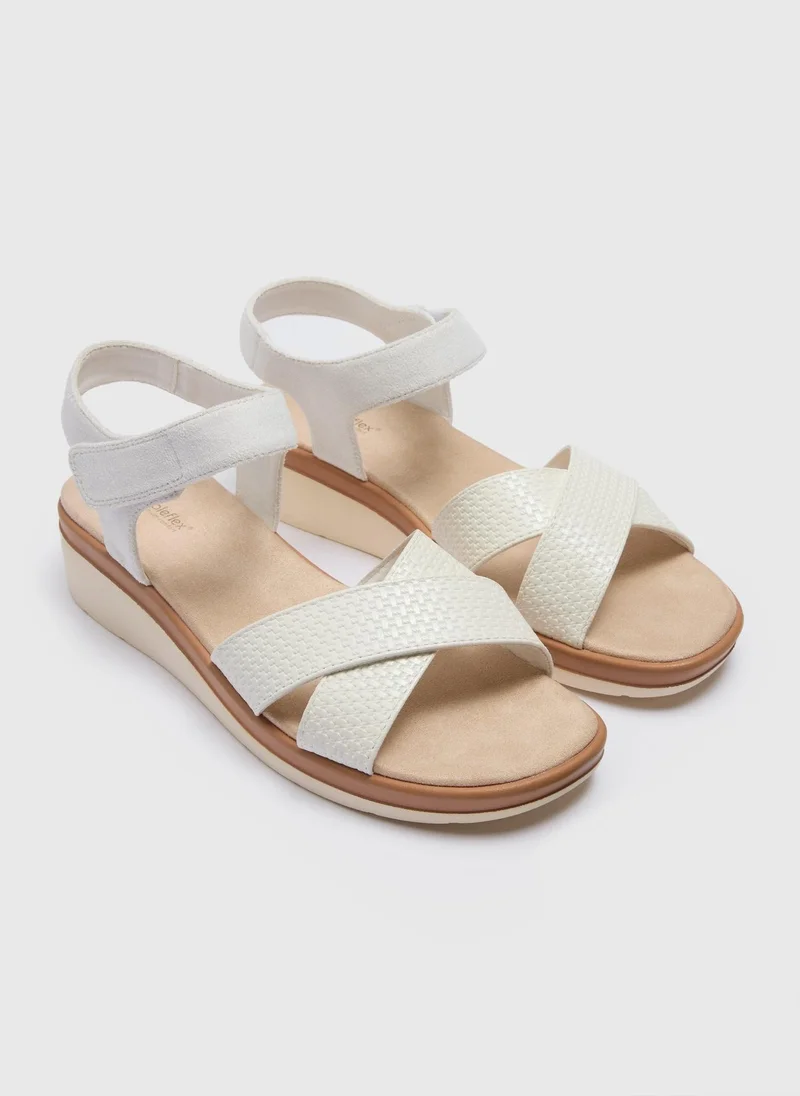 Matalan White Embossed Wedged Sandals