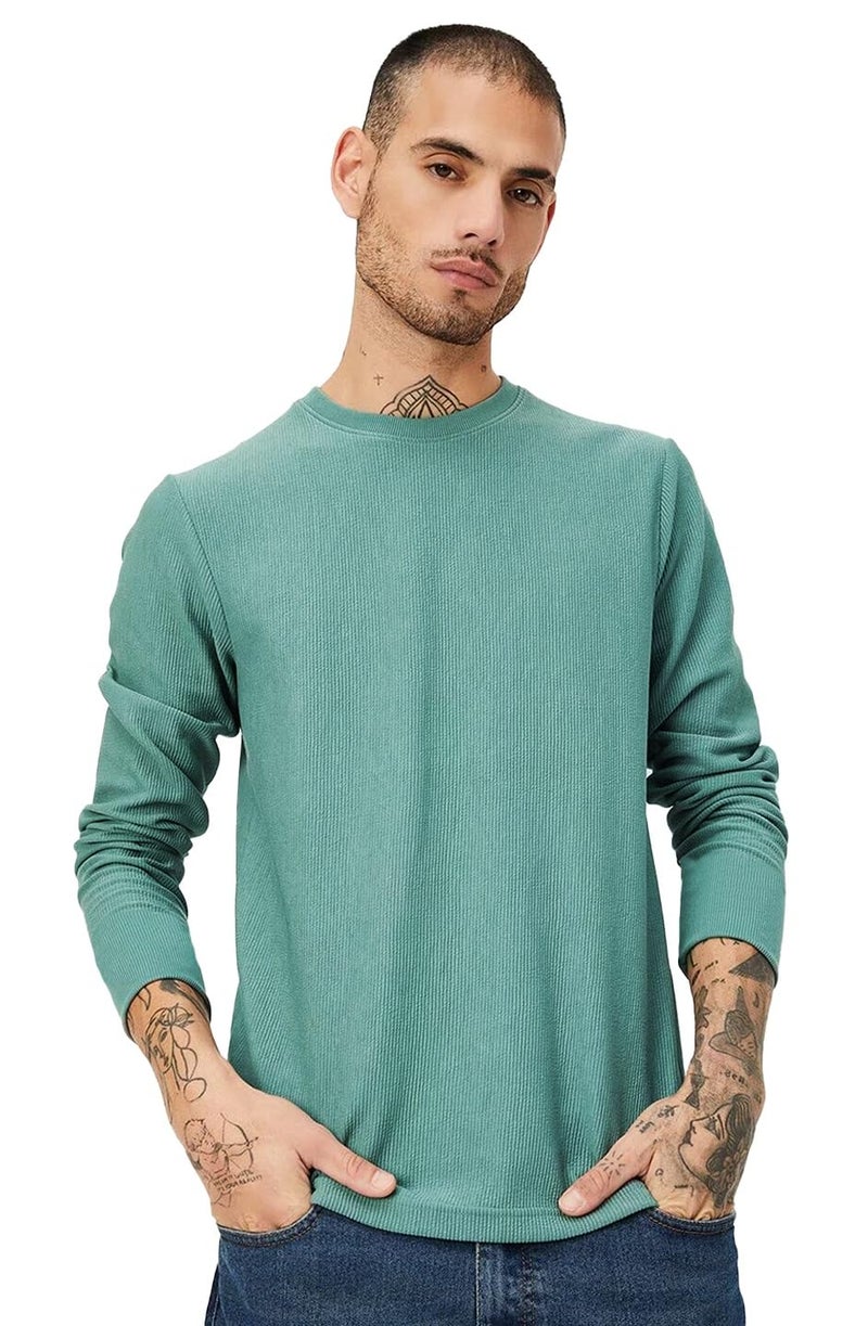 LEOTUDE Men's Regular Fit Full Sleeve Cottonblend T-Shirt for Men (450_GREEY0.2_P_Green_2XL) - Image 3