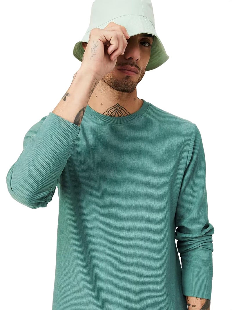 LEOTUDE Men's Regular Fit Full Sleeve Cottonblend T-Shirt for Men (450_GREEY0.2_P_Green_2XL) - Image 2