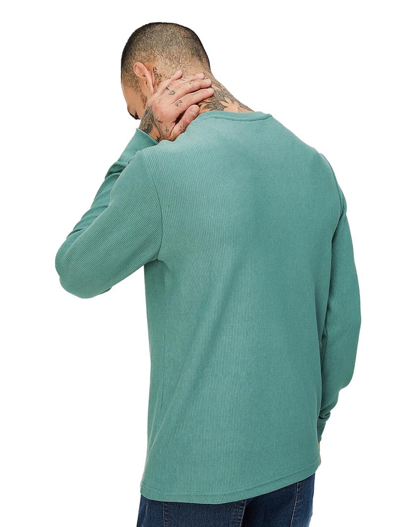 LEOTUDE Men's Regular Fit Full Sleeve Cottonblend T-Shirt for Men (450_GREEY0.2_P_Green_2XL) - Image 4