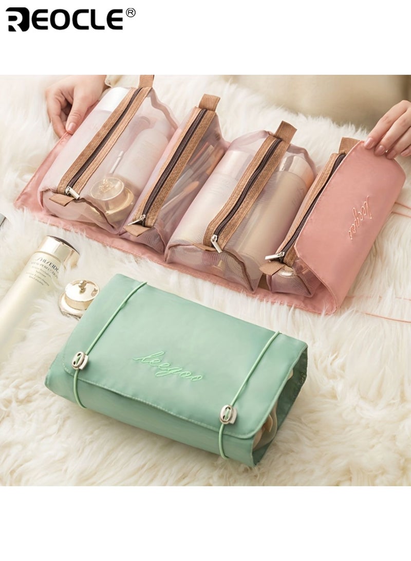 REOCLE Women's Detachable Makeup Organizer with Large Multi-Compartment Capacity and Portable Handheld Design Travel Toiletry Bag with Water Resistant Material for Trips Outings Daily Use - Image 2