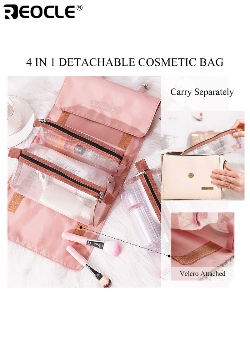 REOCLE Women's Detachable Makeup Organizer with Large Multi-Compartment Capacity and Portable Handheld Design Travel Toiletry Bag with Water Resistant Material for Trips Outings Daily Use - Image 4