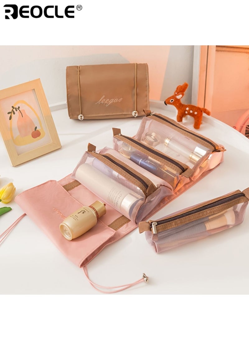 REOCLE Women's Detachable Makeup Organizer with Large Multi-Compartment Capacity and Portable Handheld Design Travel Toiletry Bag with Water Resistant Material for Trips Outings Daily Use - Image 3