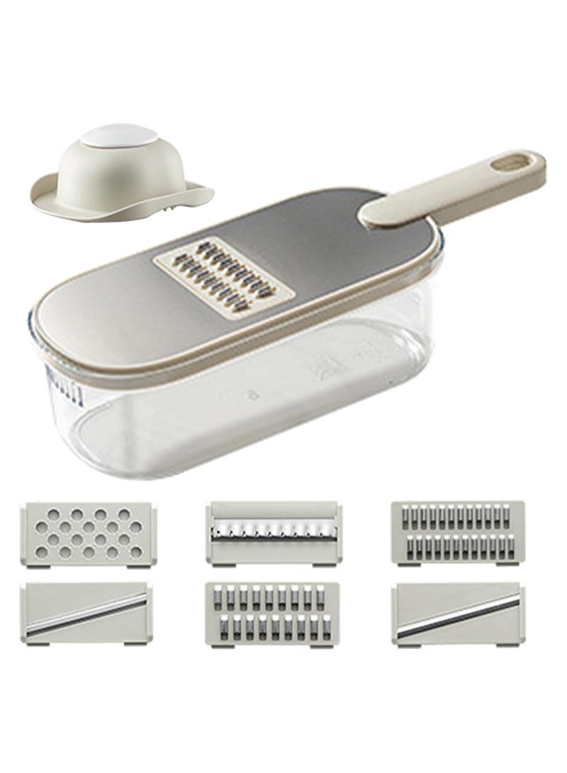 عام مبشرة طعام مطبخ بحاوية - قطاعة طعام متعددة الاستخدامات 6 في 1، مبشرة خضروات وجبن، أداة مطبخ مبتكرة - Image 1