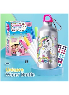 Generic Unicorn water bottle with a reusable clip, made of safe aluminum for children and adults + 4 multi-colored markers  - Image 2