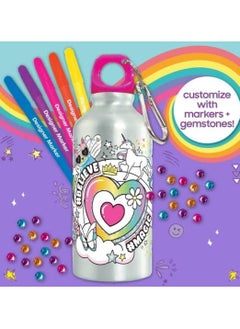 Generic Unicorn water bottle with a reusable clip, made of safe aluminum for children and adults + 4 multi-colored markers  - Image 3