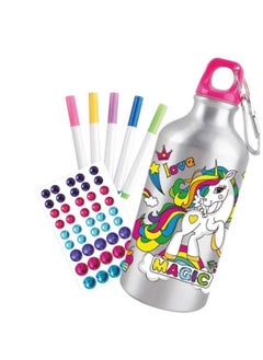 Generic Unicorn water bottle with a reusable clip, made of safe aluminum for children and adults + 4 multi-colored markers  - Image 4
