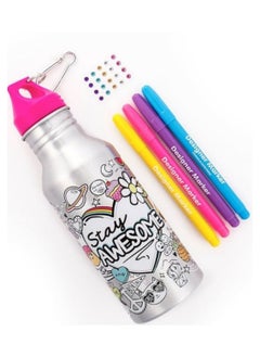 Generic Unicorn water bottle with a reusable clip, made of safe aluminum for children and adults + 4 multi-colored markers  - Image 5