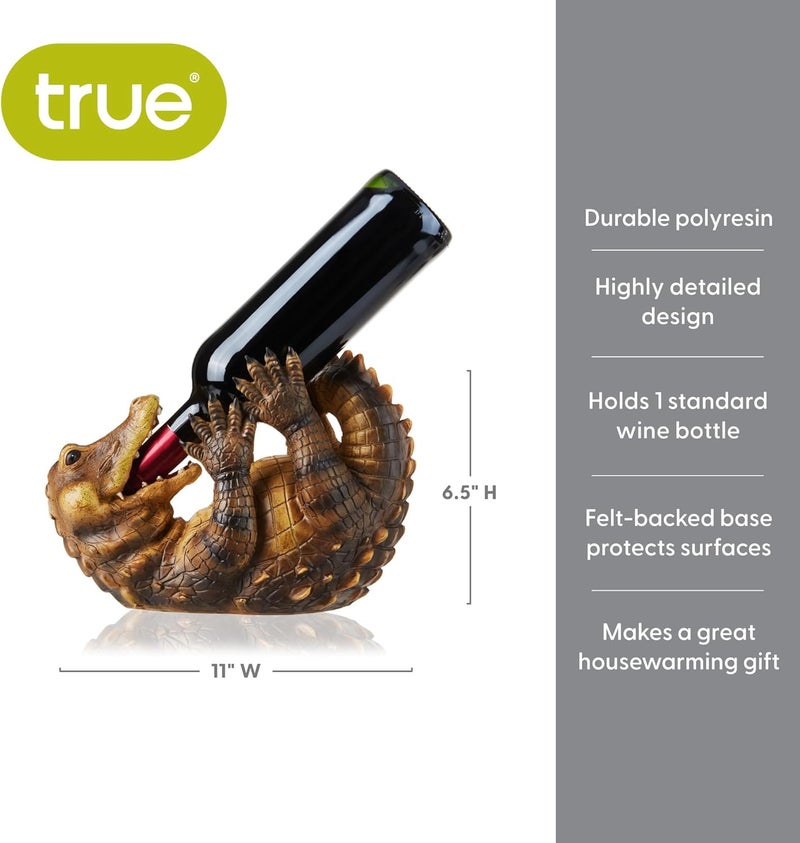 True Amazing Alligator Polyresin Wine Stand Bottle Holder, Brown, Holds 1 Bottle, Tabletop Mount - Image 3
