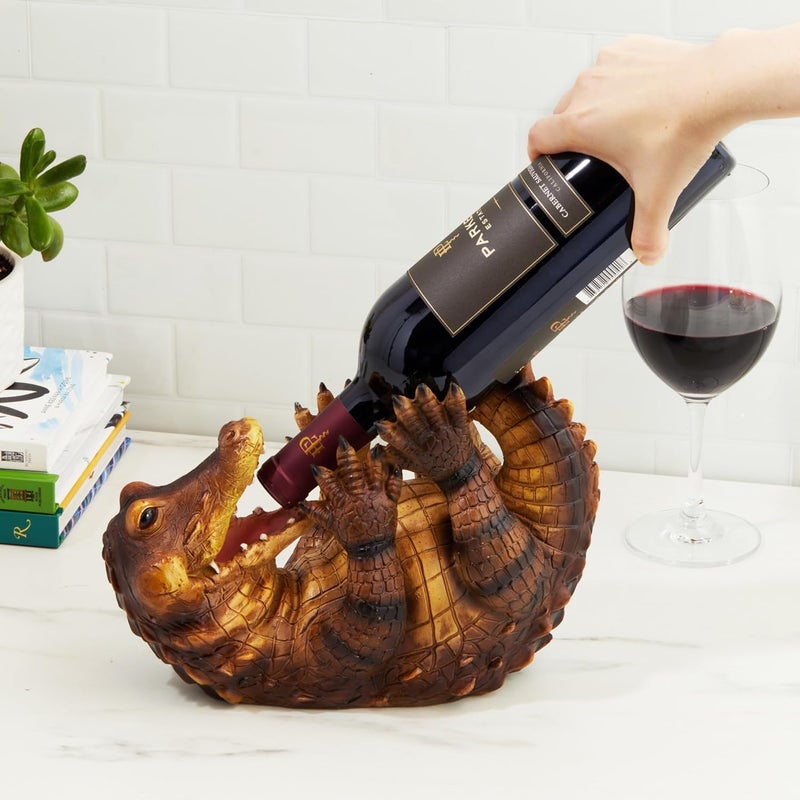 True Amazing Alligator Polyresin Wine Stand Bottle Holder, Brown, Holds 1 Bottle, Tabletop Mount - Image 4