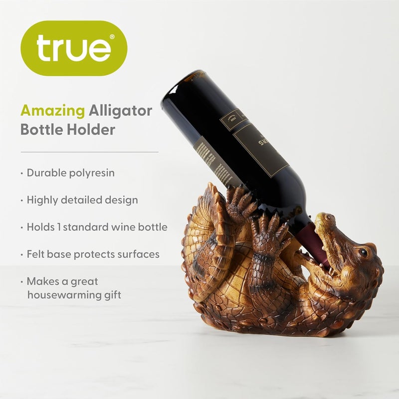 True Amazing Alligator Polyresin Wine Stand Bottle Holder, Brown, Holds 1 Bottle, Tabletop Mount - Image 2