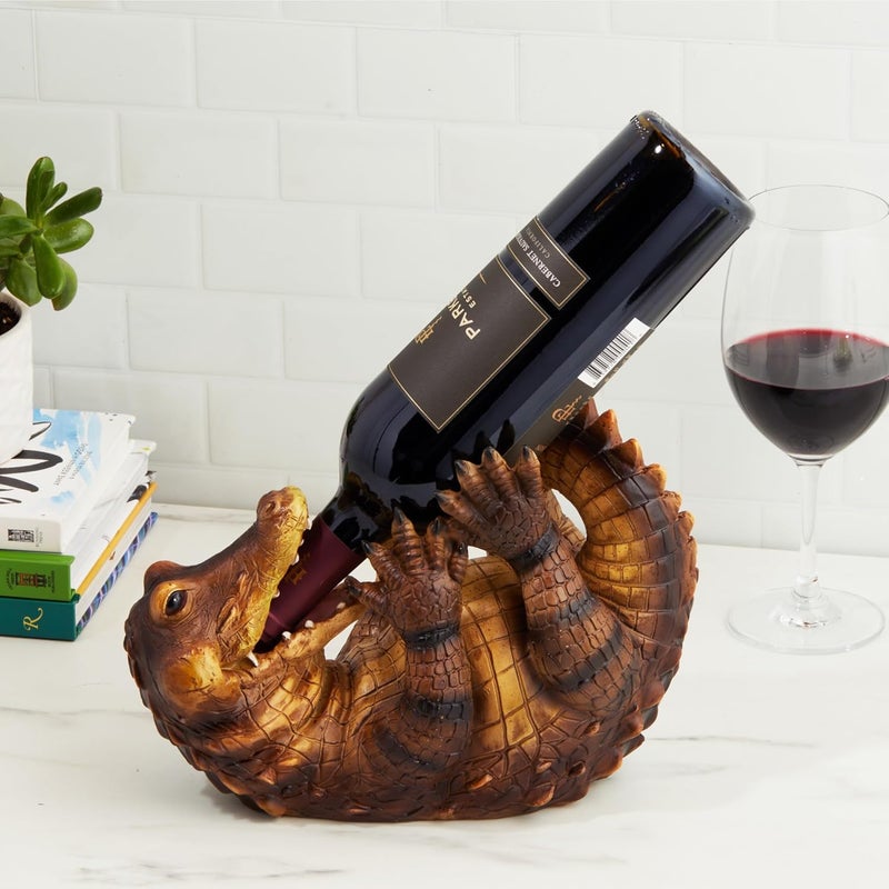 True Amazing Alligator Polyresin Wine Stand Bottle Holder, Brown, Holds 1 Bottle, Tabletop Mount - Image 5