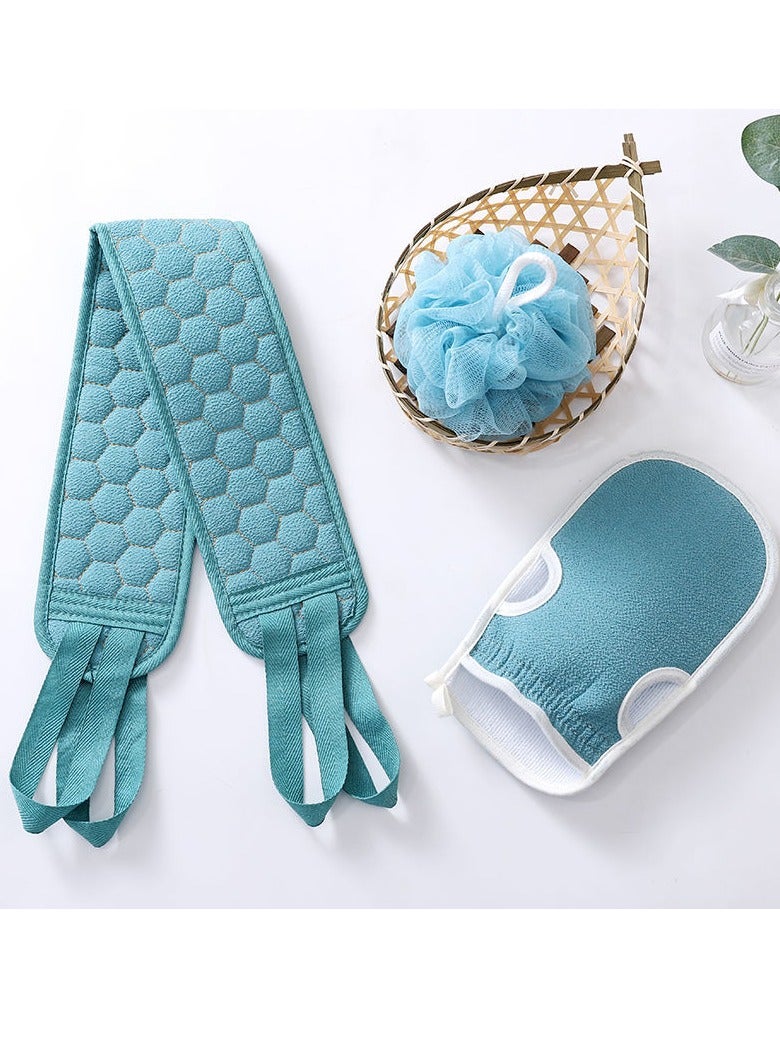 Exfoliating Shower Bath Gloves Back Scrubber Set for Body, Face, Shower, Bath, Scrub and Exfoliator (Green)  - Image 1