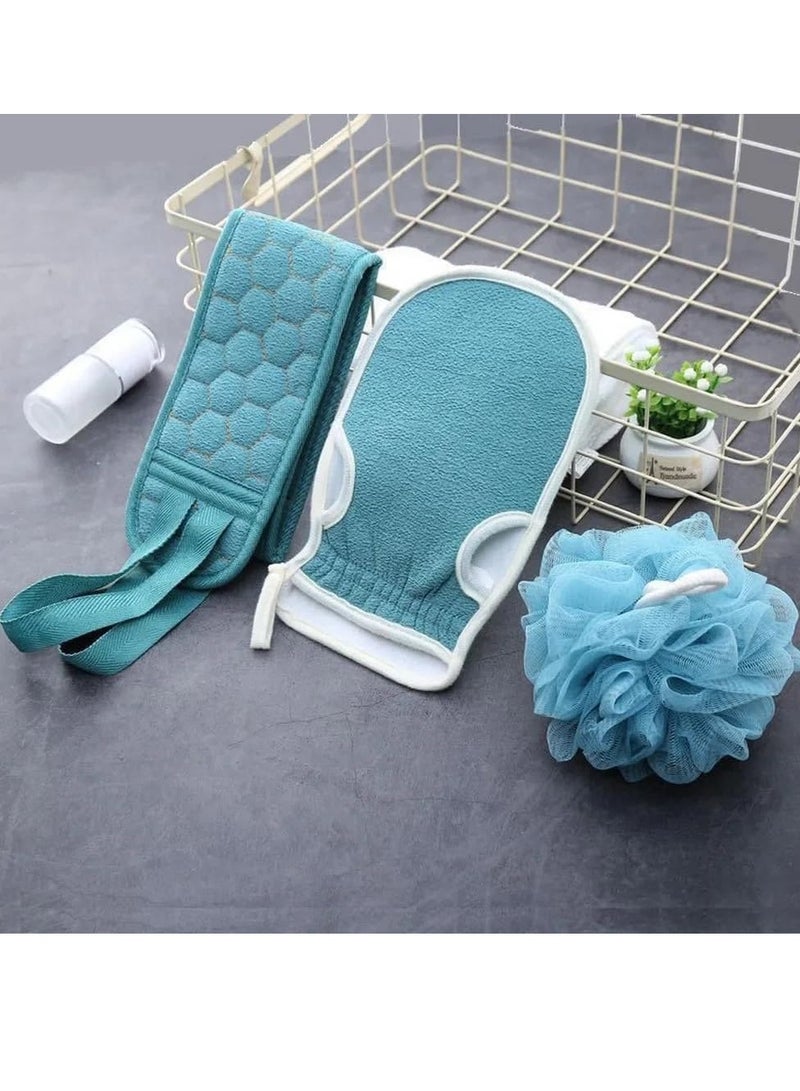 Exfoliating Shower Bath Gloves Back Scrubber Set for Body, Face, Shower, Bath, Scrub and Exfoliator (Green)  - Image 2
