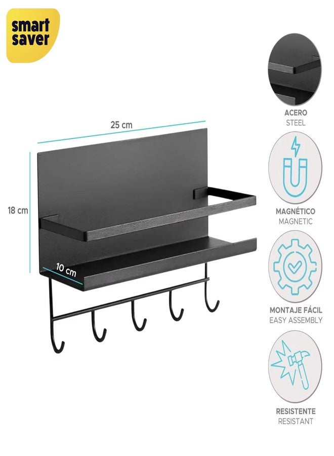 Smart Saver Fridge Mounted Magnetic Spice Tiered Shelf Rack Strong Magnet Shelf with 5 Hooks Perfect Space Saver for Small Kitchen/Apartment Awesome Metal Cabinet - Dark Green - Image 2