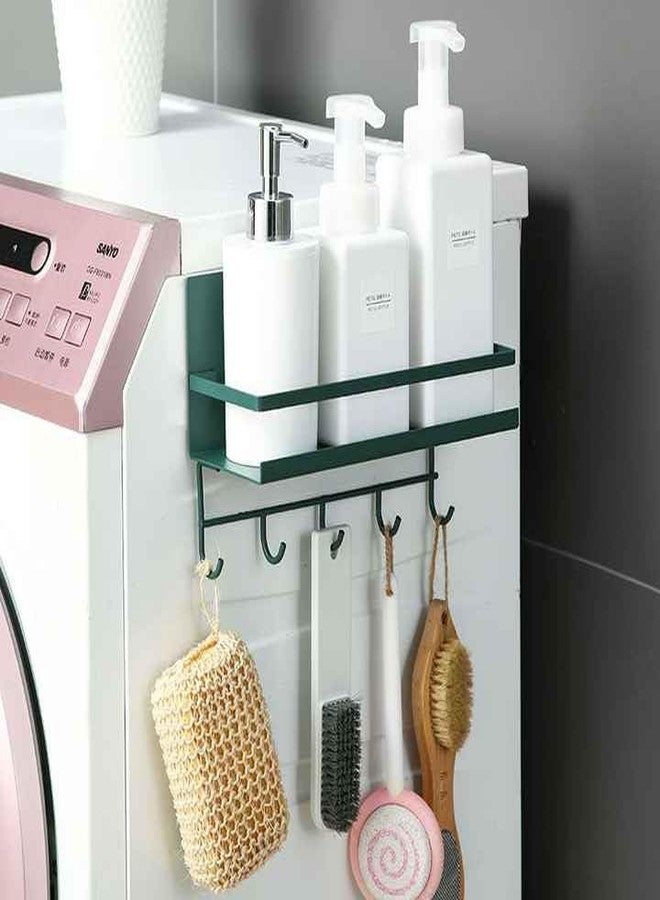Smart Saver Fridge Mounted Magnetic Spice Tiered Shelf Rack Strong Magnet Shelf with 5 Hooks Perfect Space Saver for Small Kitchen/Apartment Awesome Metal Cabinet - Dark Green - Image 3