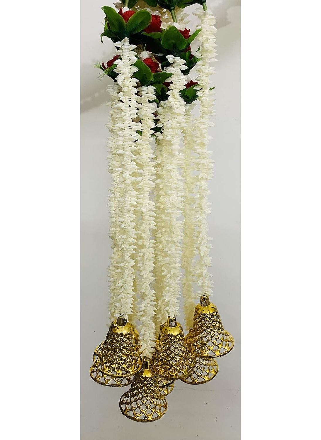 Lazybeee LAZYBEEE Beautiful Jasmine Garlands with Bell and Rose for Diwali Navratri Home Decoration mandir Decoration Diwali Decoration Toran for Festival Decor Home Decoration 48inch Pack of 4  - Image 3