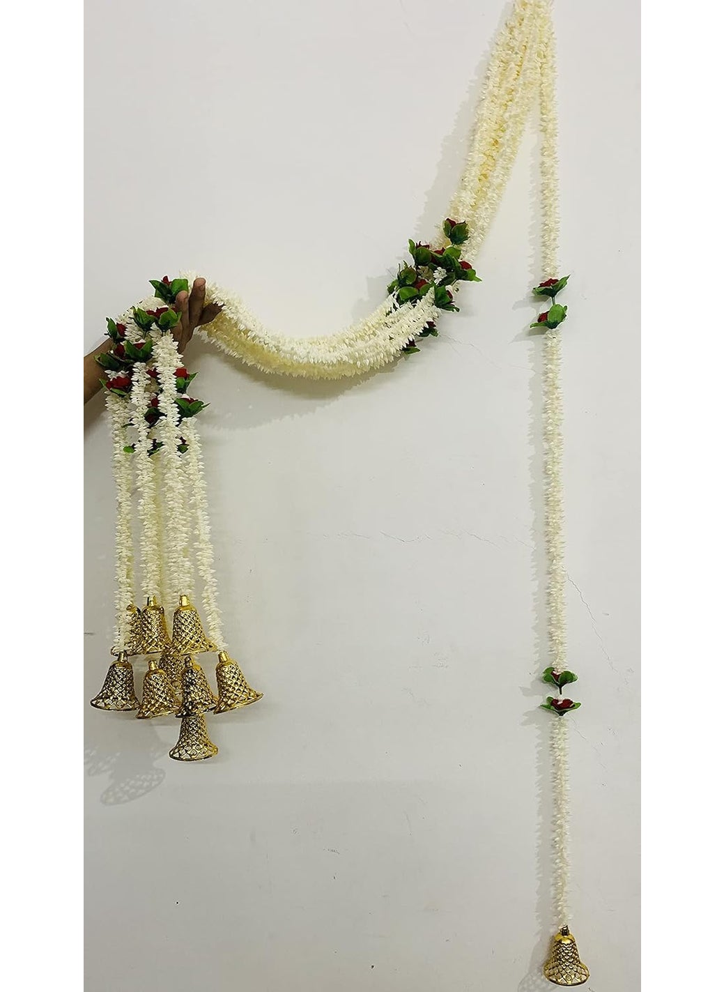 Lazybeee LAZYBEEE Beautiful Jasmine Garlands with Bell and Rose for Diwali Navratri Home Decoration mandir Decoration Diwali Decoration Toran for Festival Decor Home Decoration 48inch Pack of 4  - Image 2
