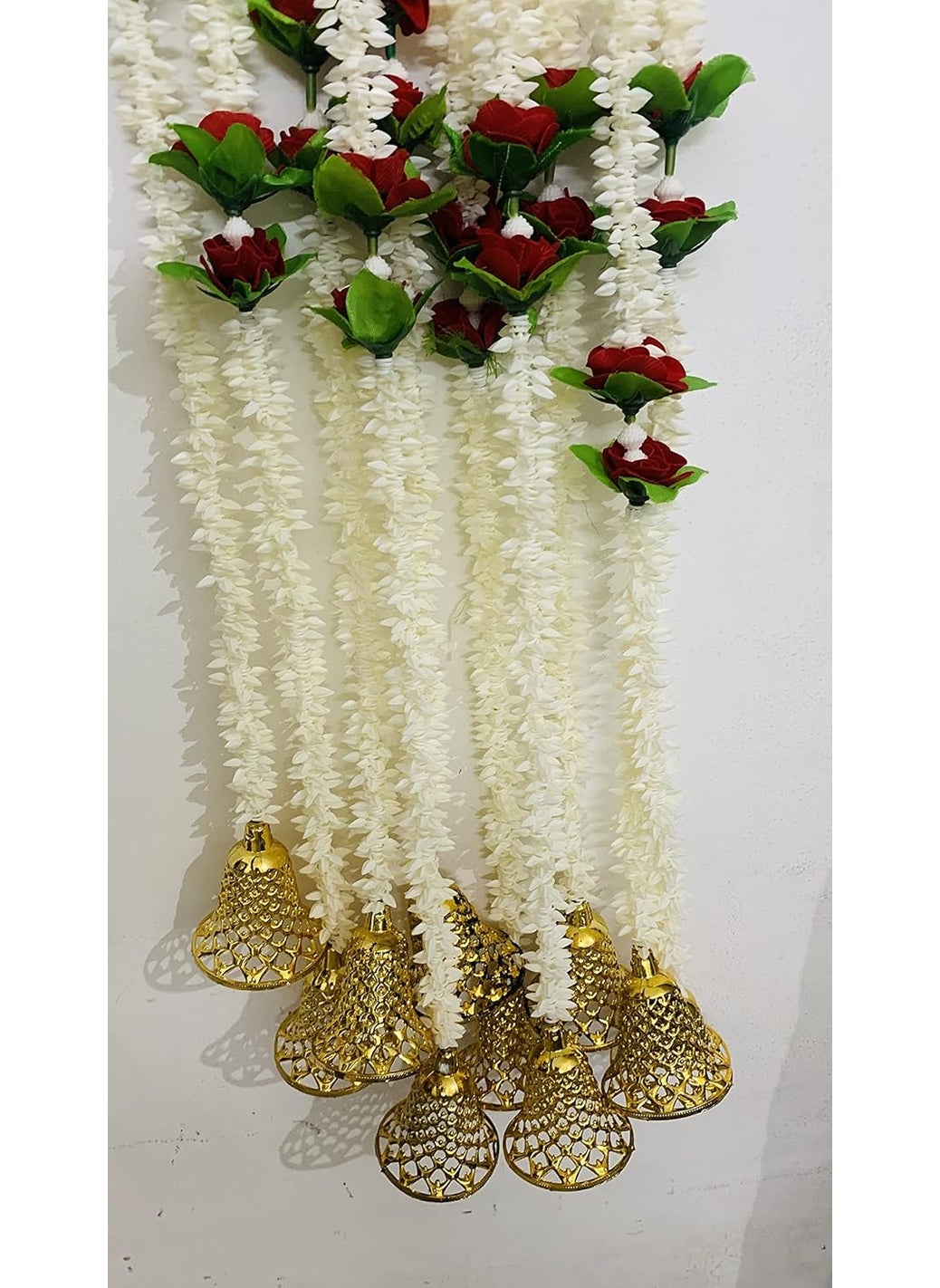 Lazybeee LAZYBEEE Beautiful Jasmine Garlands with Bell and Rose for Diwali Navratri Home Decoration mandir Decoration Diwali Decoration Toran for Festival Decor Home Decoration 48inch Pack of 4  - Image 1