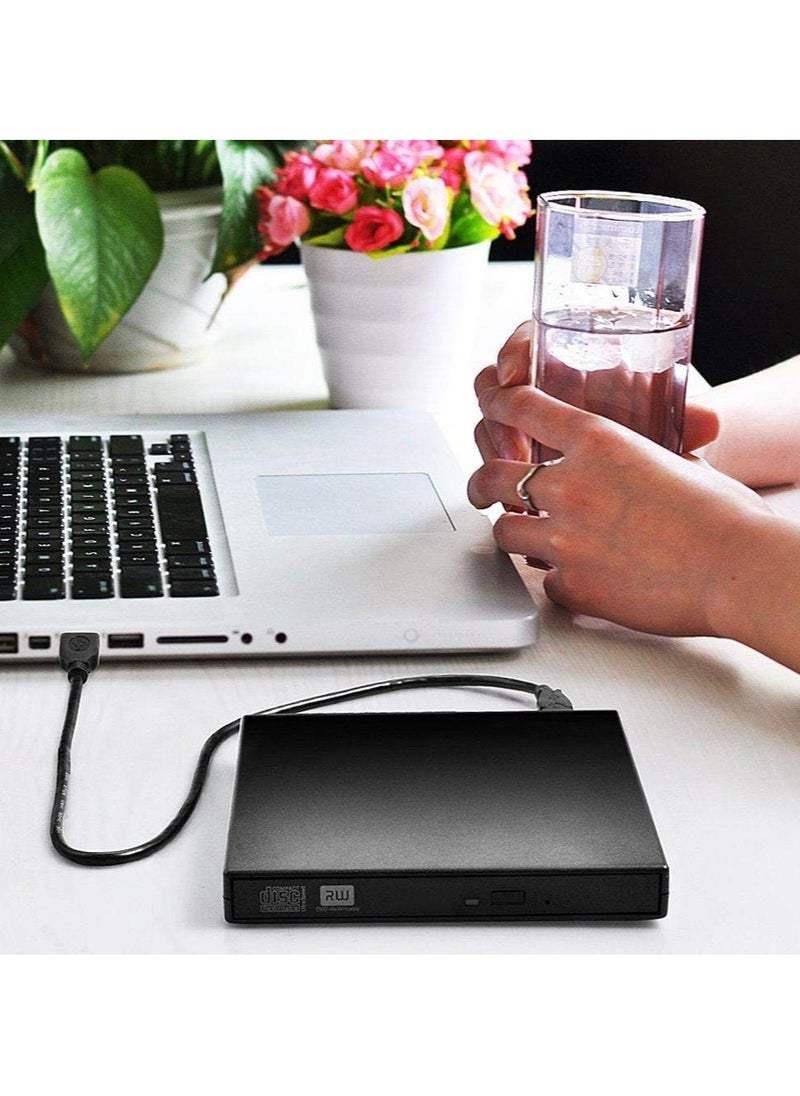 محرك أقراص CD و DVD خارجي USB 2.0 رفيع قابل للحمل بمنفذ USB 2.0 قارئ وناسخ أقراص CD-RW و DVD-RW للاب توب والنوت بوك والكمبيوتر المكتبي
