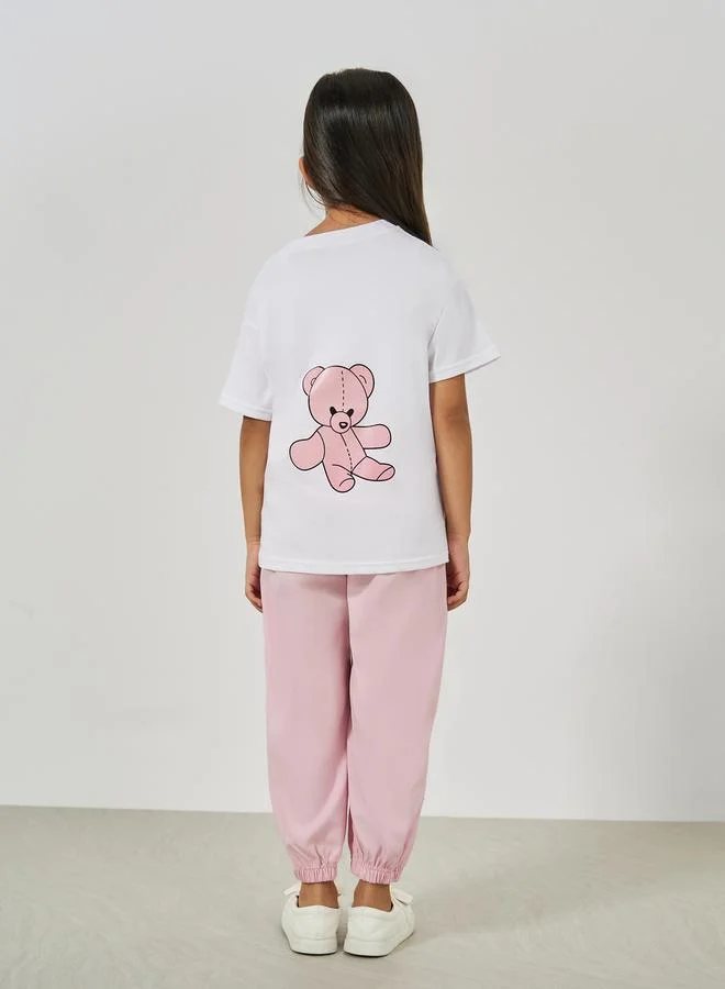 Styli Bear Print Loose Fit T-Shirt & Joggers Set