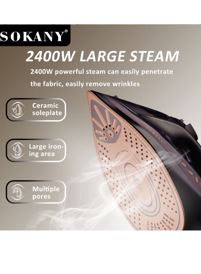 سوكاني مكواة بخار لاسلكية، سعة 380 مل | 2400 واط، قاعدة مكواة غير لاصقة | SK-110037 أسود/ذهبي - Image 2