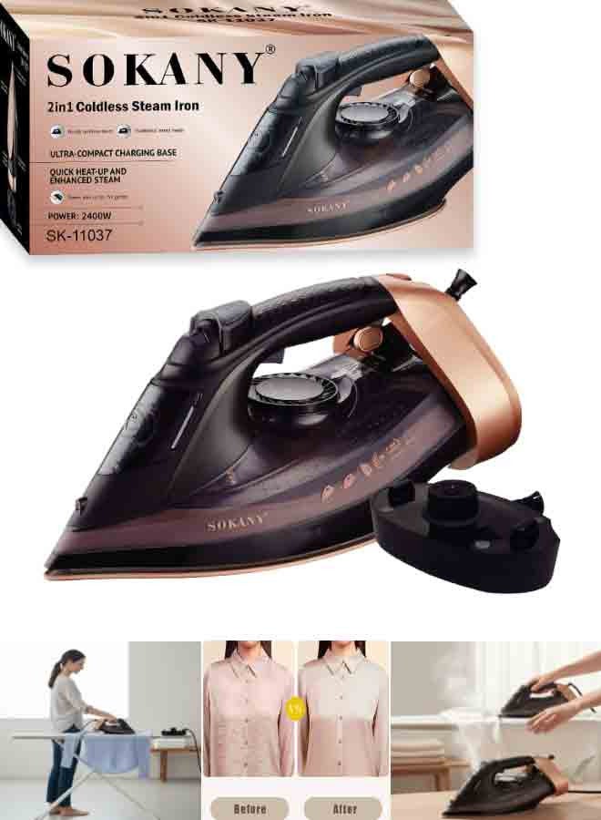 سوكاني مكواة بخار لاسلكية، سعة 380 مل | 2400 واط، قاعدة مكواة غير لاصقة | SK-110037 أسود/ذهبي - Image 1