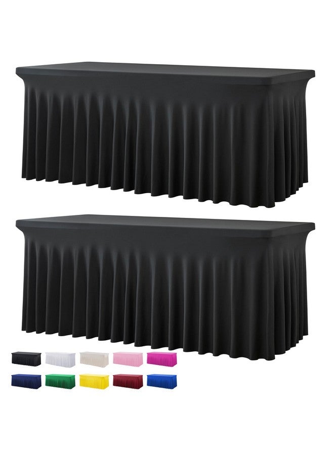 Htper 2 Pack Black Spandex Table Covers for 6 Foot Rectangle Tables, Wrinkle Free Fitted Tablecloths 6ft Stretch Table Clothes with Skirt for Parties Weddings Birthday Banquet Baby Shower - Image 1