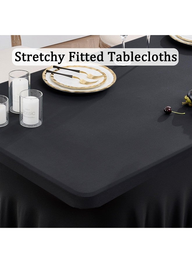 Htper 2 Pack Black Spandex Table Covers for 6 Foot Rectangle Tables, Wrinkle Free Fitted Tablecloths 6ft Stretch Table Clothes with Skirt for Parties Weddings Birthday Banquet Baby Shower - Image 2