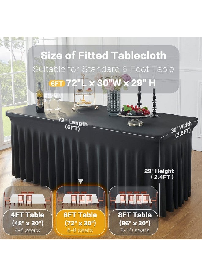 Htper 2 Pack Black Spandex Table Covers for 6 Foot Rectangle Tables, Wrinkle Free Fitted Tablecloths 6ft Stretch Table Clothes with Skirt for Parties Weddings Birthday Banquet Baby Shower - Image 5