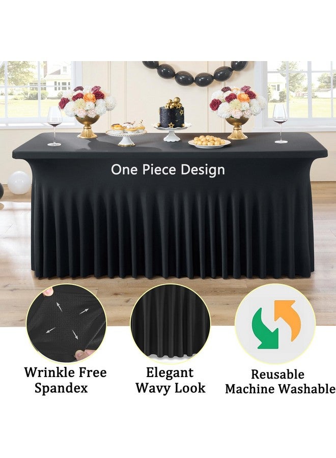 Htper 2 Pack Black Spandex Table Covers for 6 Foot Rectangle Tables, Wrinkle Free Fitted Tablecloths 6ft Stretch Table Clothes with Skirt for Parties Weddings Birthday Banquet Baby Shower - Image 3