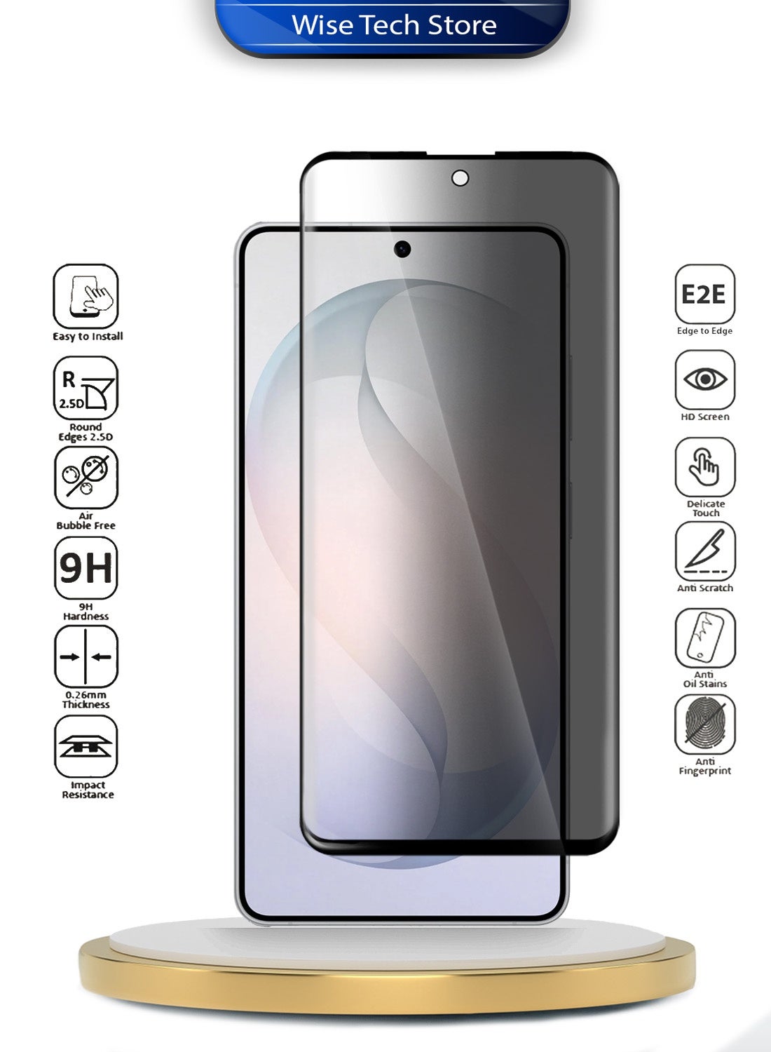 Wtech Samsung Galaxy S26 Ultra 5G 2026 Premium Edge-Pro Privacy Full Glue Full Cover Tempered Glass Screen Protector (MSGPCP) - Clear/Black