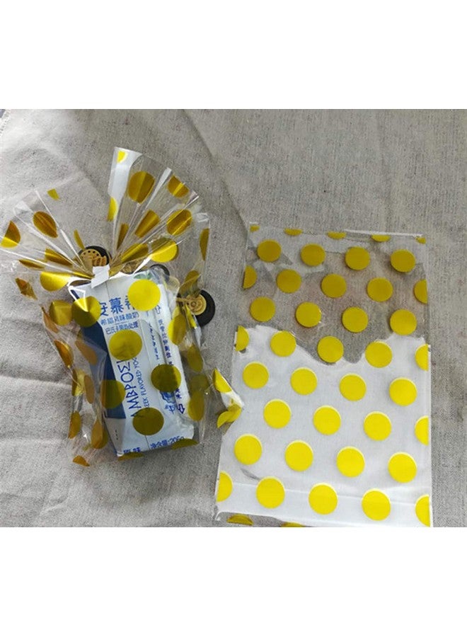 JHere 100 Pack Gold Polka Dot Candy Bags With 100Pcs Gold Metallic Twist Ties Clear Plastic Treat Bags For Cookie Candy Snack Gift Wrapping Party Favor 5.1'' By 8.2'' By 1.5'' - Image 5