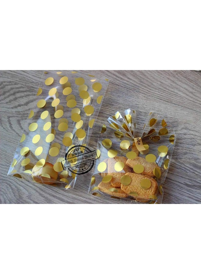JHere 100 Pack Gold Polka Dot Candy Bags With 100Pcs Gold Metallic Twist Ties Clear Plastic Treat Bags For Cookie Candy Snack Gift Wrapping Party Favor 5.1'' By 8.2'' By 1.5'' - Image 2