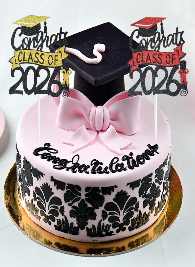 Chewarelly Class Of 2026 Cake Topper, Glitter Congrats Grad Cake Decor,Graduation Cake Picks for Senior High School College Grad Party Decorations Supplies(Black with Gold) A - Image 5