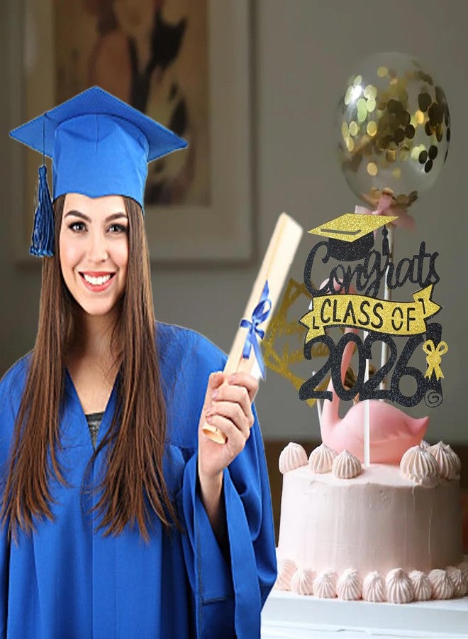 Chewarelly Class Of 2026 Cake Topper, Glitter Congrats Grad Cake Decor,Graduation Cake Picks for Senior High School College Grad Party Decorations Supplies(Black with Gold) A - Image 4