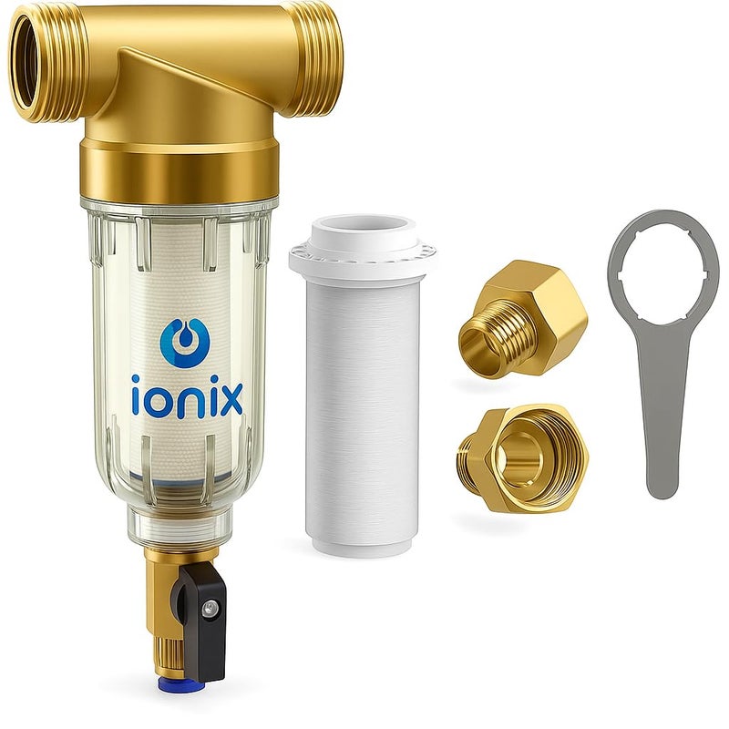 IONIX فلتر مياه ترسيب دوار لخزان المياه العلوي والخط الرئيسي - Cartridge قابلة للغسل بقطر 40 ميكرون، تزيل الطين والرمل والصدأ - فلتر مسبق للشقق والشقق والفيلات - Image 1
