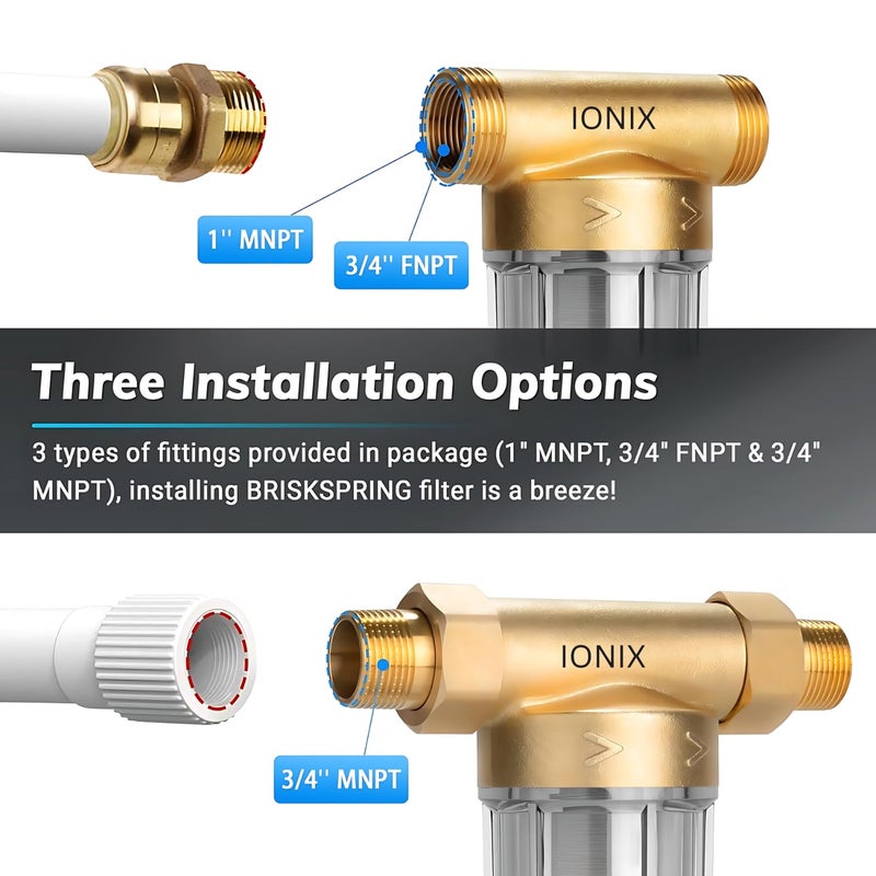 IONIX فلتر مياه ترسيب دوار لخزان المياه العلوي والخط الرئيسي - Cartridge قابلة للغسل بقطر 40 ميكرون، تزيل الطين والرمل والصدأ - فلتر مسبق للشقق والشقق والفيلات - Image 5