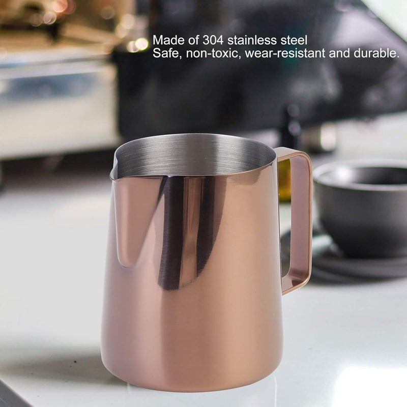 ويوبلز إبريق رغوة الحليب من الفولاذ المقاوم للصدأ سعة 350 مل، إبريق تبخير الإسبريسو لماكينات الإسبريسو، الكابتشينو، فن اللاتيه (350 مل ذهبي وردي -304) - Image 2