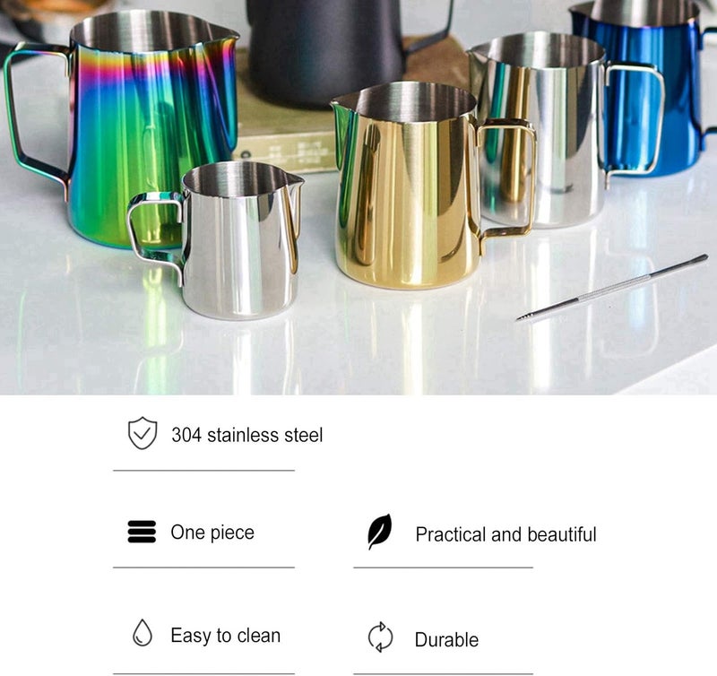 ويوبلز إبريق رغوة الحليب من الفولاذ المقاوم للصدأ سعة 350 مل، إبريق تبخير الإسبريسو لماكينات الإسبريسو، الكابتشينو، فن اللاتيه (350 مل ذهبي وردي -304) - Image 3