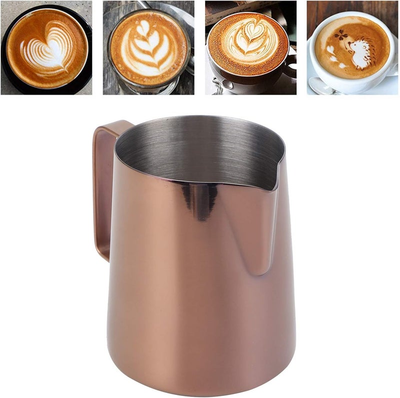 ويوبلز إبريق رغوة الحليب من الفولاذ المقاوم للصدأ سعة 350 مل، إبريق تبخير الإسبريسو لماكينات الإسبريسو، الكابتشينو، فن اللاتيه (350 مل ذهبي وردي -304) - Image 4
