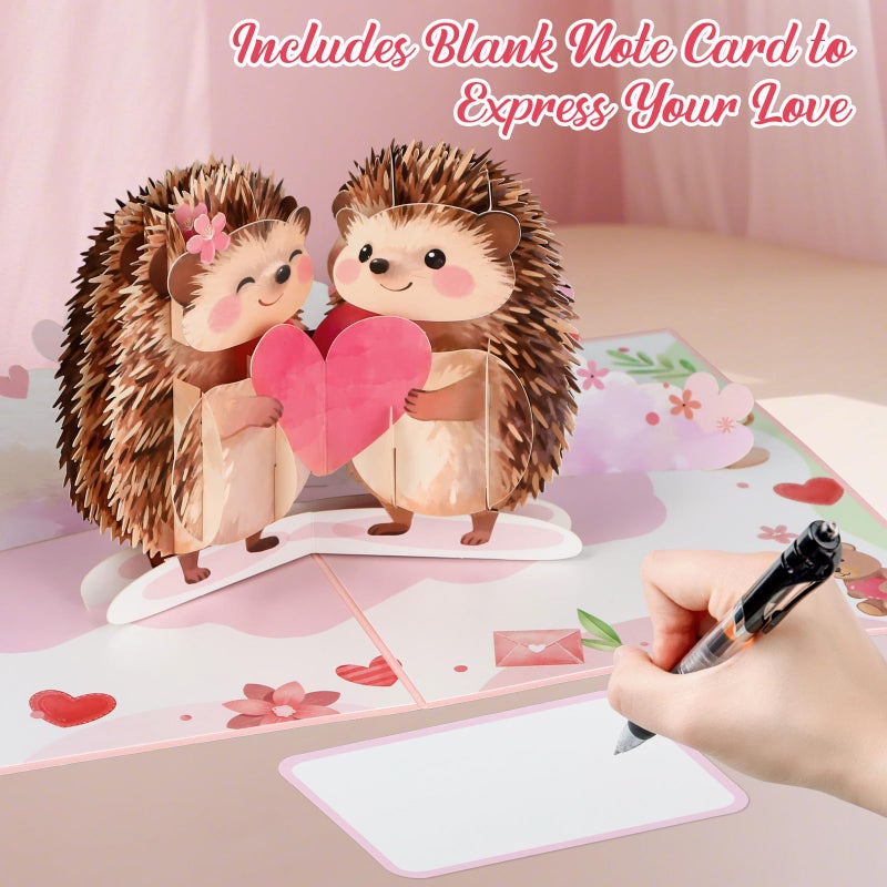 D4DREAM Pop Up Valentines Day Card - Romantic 3D Hedgehog Valentine Pop Up Card for Wife, Husband, Girlfriend, Boyfriend Handcrafted Valentine's Day Anniversary with Envelope & Note - Image 4