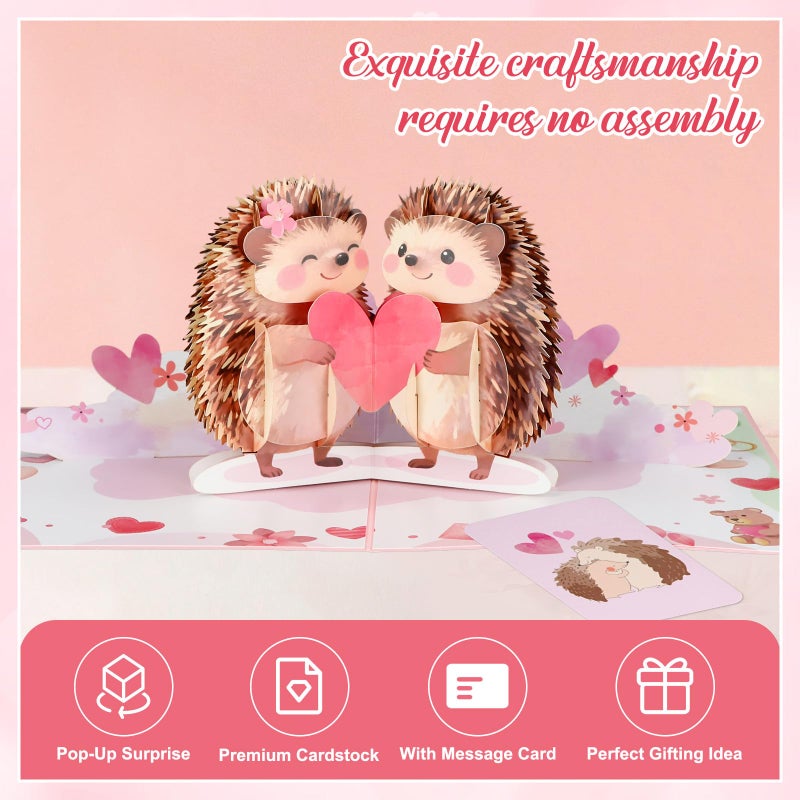 D4DREAM Pop Up Valentines Day Card - Romantic 3D Hedgehog Valentine Pop Up Card for Wife, Husband, Girlfriend, Boyfriend Handcrafted Valentine's Day Anniversary with Envelope & Note - Image 3